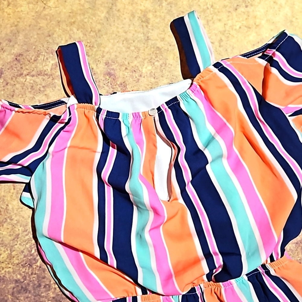 My Michelle | Fun Striped Off Shoulder Romper - Picture 3 of 8